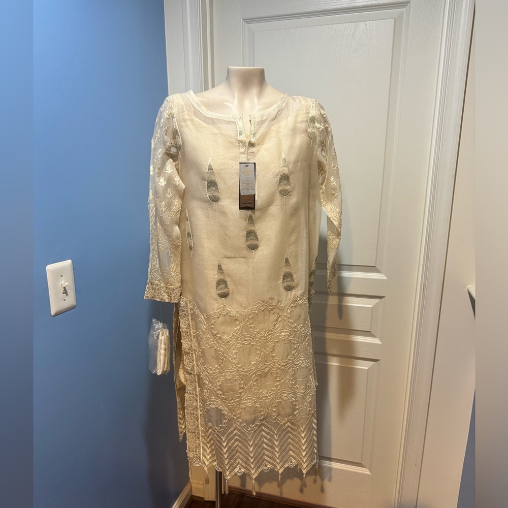 J. Pret Cream color Shalwar Kameez
